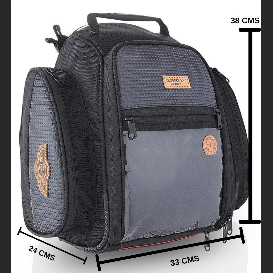 Guardian Gears Jaws Magnetic 28L Tank Bag – Secure Fit & Expandable. Rain Cover Included.