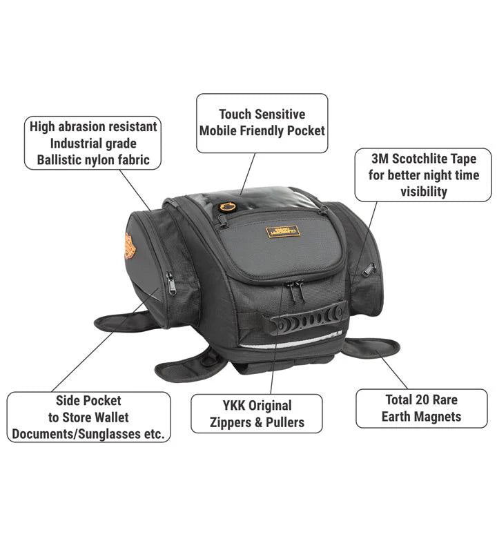 Guardian Gears Jaws Magnetic 28L Tank Bag – Secure Fit & Expandable. Rain Cover Included.